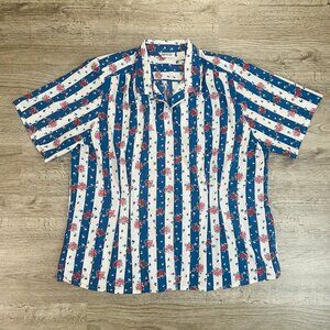Vintage 80s 90s Patriotic Worthington Blue White Stripe Red Floral Top Sz 20W/40